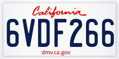 CA license plate 6VDF266