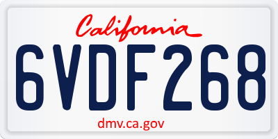 CA license plate 6VDF268