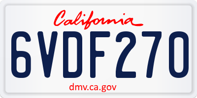 CA license plate 6VDF270