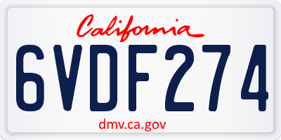 CA license plate 6VDF274