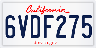 CA license plate 6VDF275
