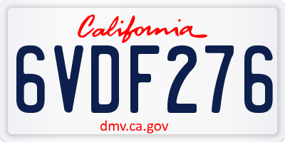 CA license plate 6VDF276