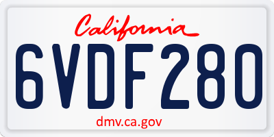 CA license plate 6VDF280