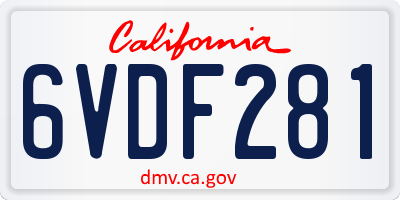 CA license plate 6VDF281
