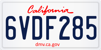 CA license plate 6VDF285