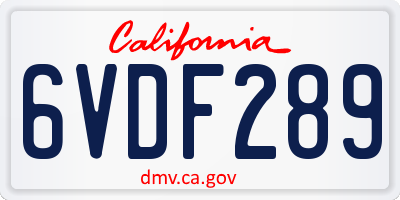 CA license plate 6VDF289
