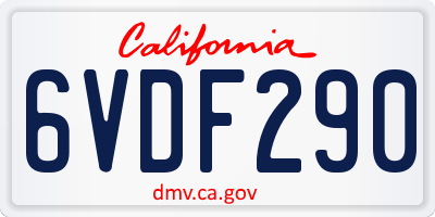 CA license plate 6VDF290
