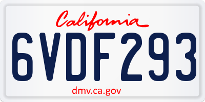CA license plate 6VDF293