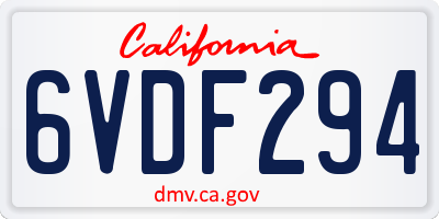 CA license plate 6VDF294