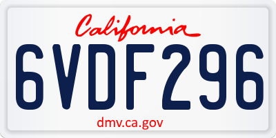 CA license plate 6VDF296