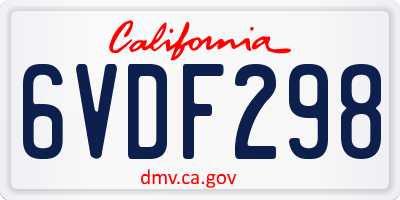 CA license plate 6VDF298