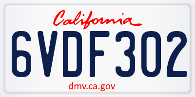 CA license plate 6VDF302