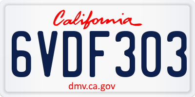 CA license plate 6VDF303