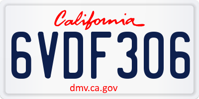 CA license plate 6VDF306