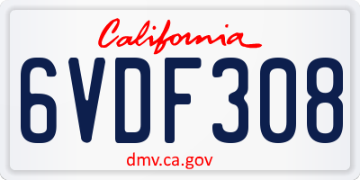 CA license plate 6VDF308