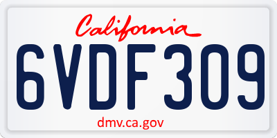 CA license plate 6VDF309