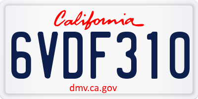 CA license plate 6VDF310