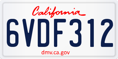 CA license plate 6VDF312