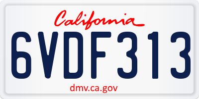CA license plate 6VDF313