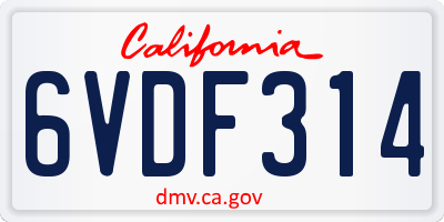CA license plate 6VDF314