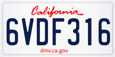 CA license plate 6VDF316