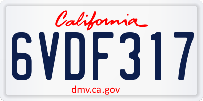 CA license plate 6VDF317