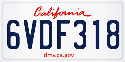 CA license plate 6VDF318