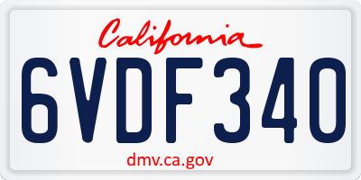 CA license plate 6VDF340