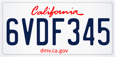 CA license plate 6VDF345
