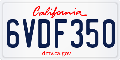 CA license plate 6VDF350
