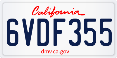 CA license plate 6VDF355