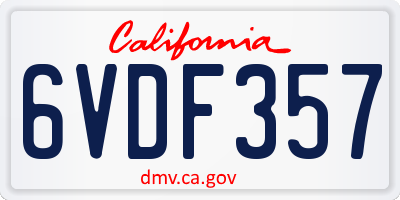 CA license plate 6VDF357