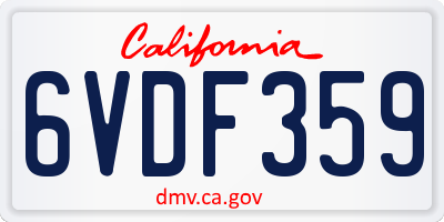 CA license plate 6VDF359