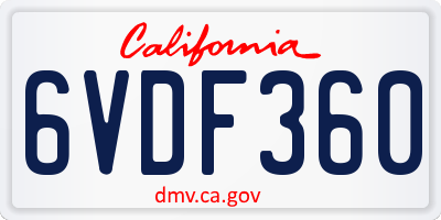 CA license plate 6VDF360