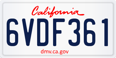 CA license plate 6VDF361