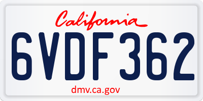 CA license plate 6VDF362