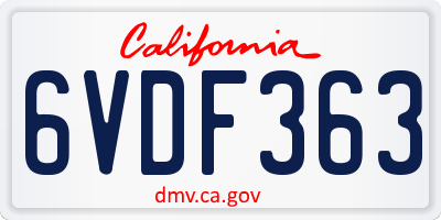 CA license plate 6VDF363