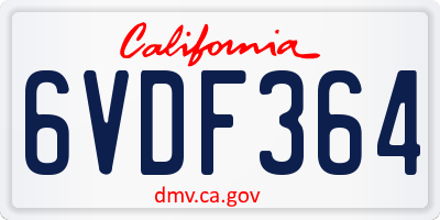 CA license plate 6VDF364