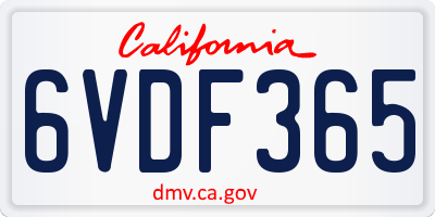 CA license plate 6VDF365