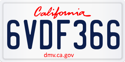 CA license plate 6VDF366