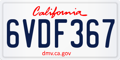 CA license plate 6VDF367