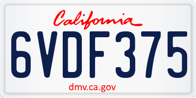 CA license plate 6VDF375