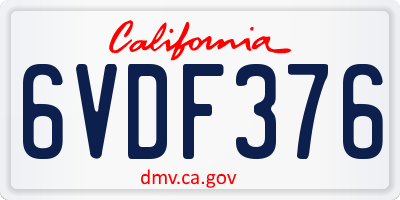 CA license plate 6VDF376