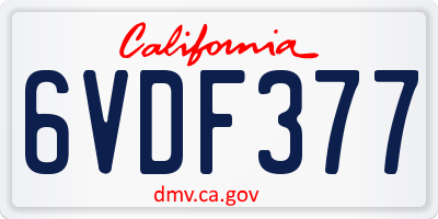CA license plate 6VDF377