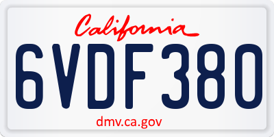 CA license plate 6VDF380