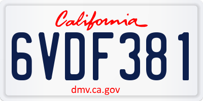 CA license plate 6VDF381