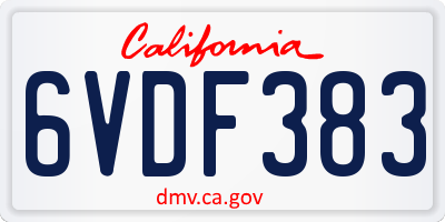 CA license plate 6VDF383