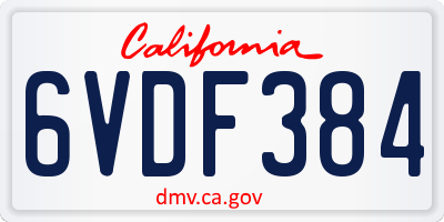 CA license plate 6VDF384