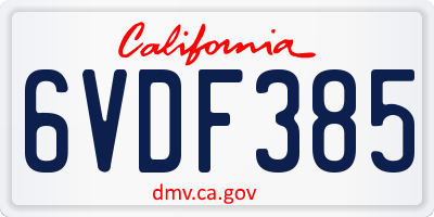 CA license plate 6VDF385