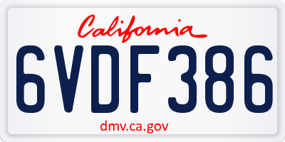 CA license plate 6VDF386